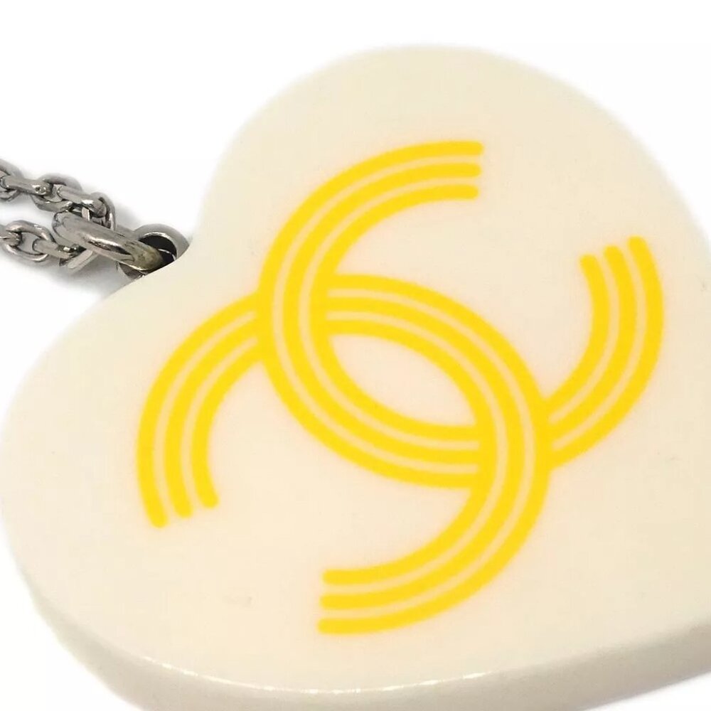 Chanel Heart Chain Necklace Pendant Silver White - Picture 2 of 4